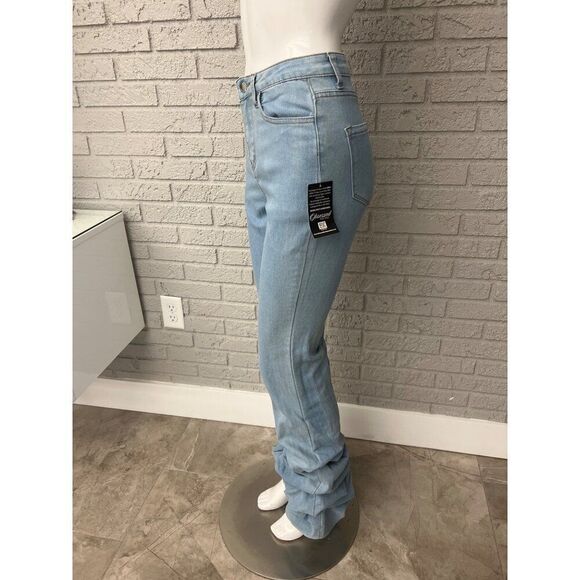 Women's Light Blue Ruched Leg Jeans - Picture 5 of 8